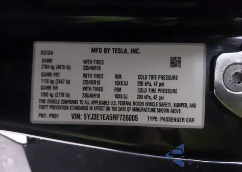 2024 Tesla Model 3 Long Range Dual Motor All-Wheel Drive/Rear-Wheel Drive from USA, damaged, VIN 5YJ3E1EA5RF726005